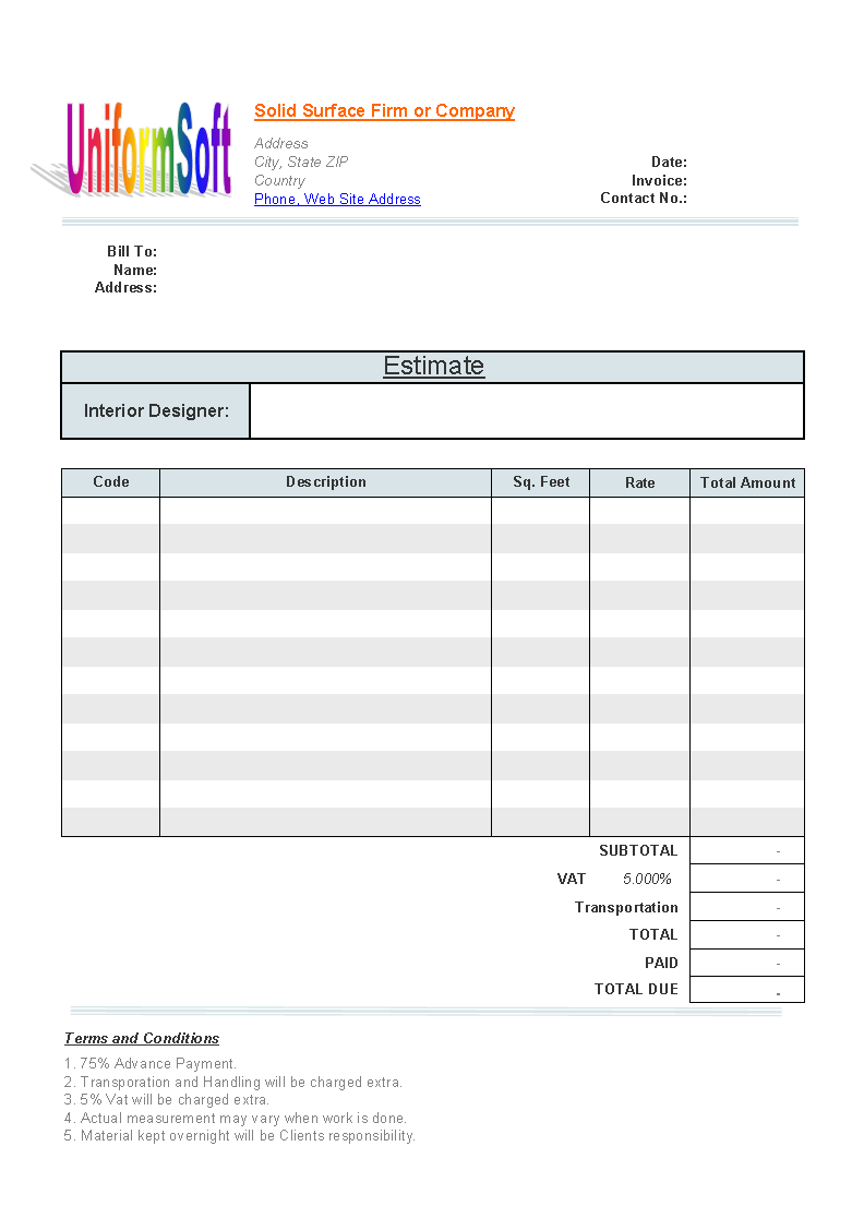 Bill Invoice Format Free Download